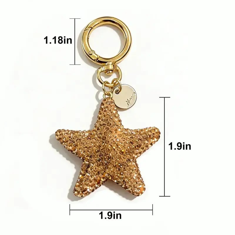 ⭐Full Rhinestone Star Keychain, Cute 3D Star Car Key Ring, Trendy Bag Charm Pendant, Lovely Small Gift, Present for Women & Girls