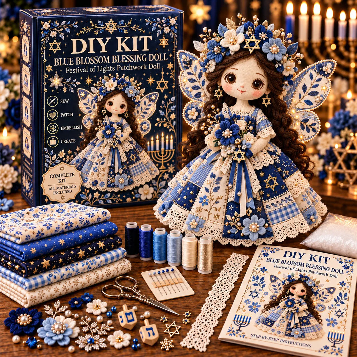🕎🧵 Hanukkah DIY Patchwork Doll Kit | 3 Festival of Lights Designs
