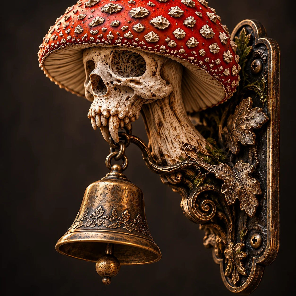 ⏳ Last Day 49% OFF – 🍄 Skullcap Guardian Mushroom Skull Door Bell | Gothic Woodland Décor with Hanging Bell 💀🔔
