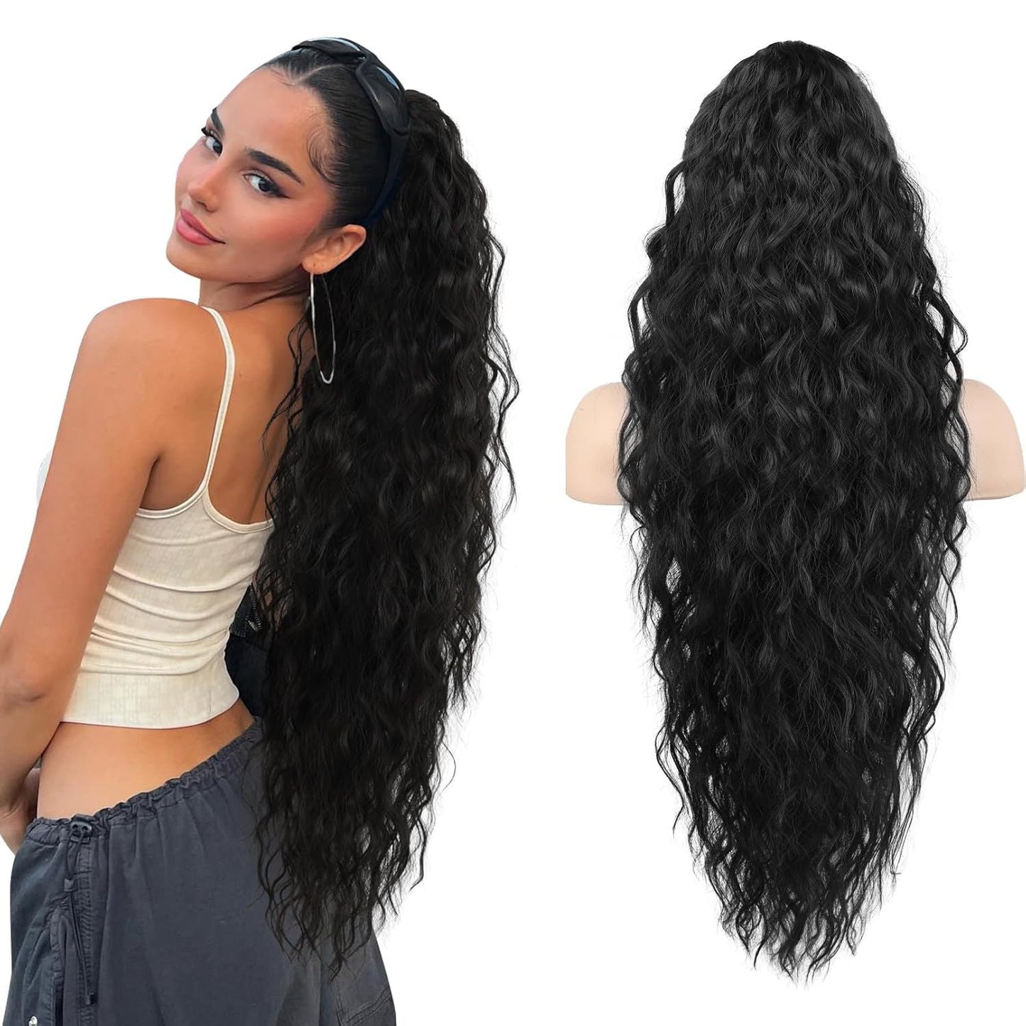 💖Clip-In Wave Ponytail Hair Extension Natural Fluffy African Style Wig💖