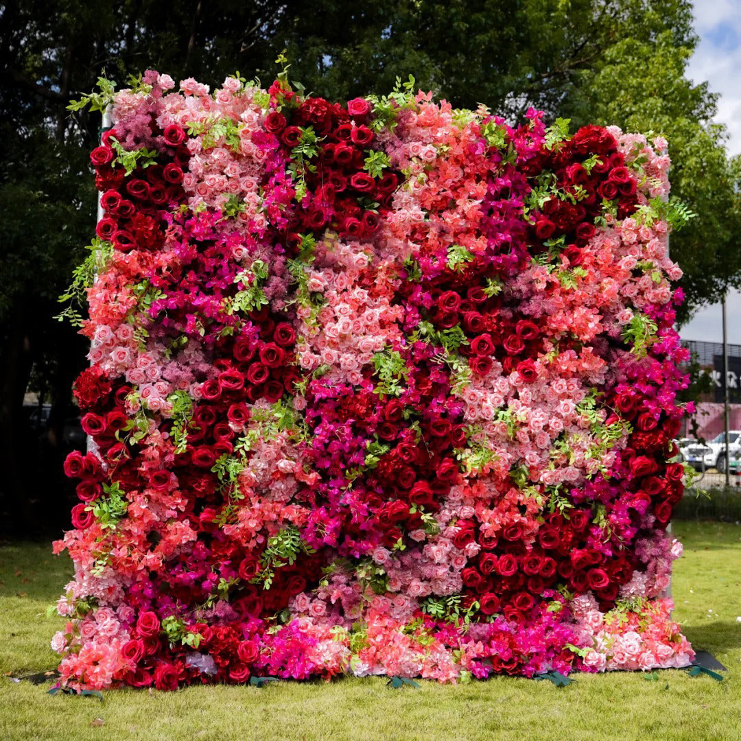 Hand-rolled fabric flower wall - perfect decoration for outdoor events