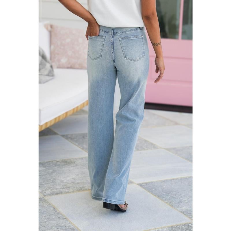 🔥🔥🔥High Rise Vintage Wash Tummy Control Top Straight Leg Jeans - Buy two and get free shipping!