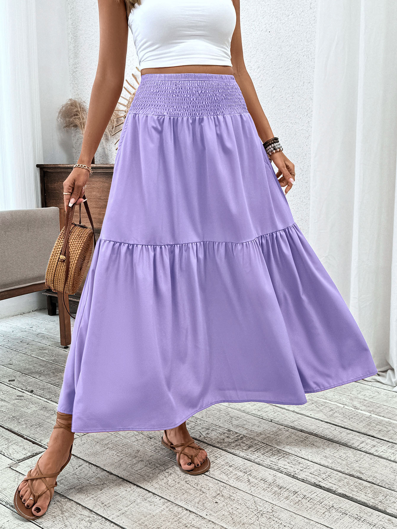 Floral print three-layer patchwork long skirt - Buy 2 items and get free shipping！