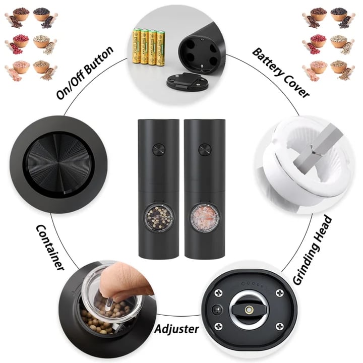 🌲Early Christmas Sale 49% off🌲Electric Grinder Set (2 pcs) - Electric Salt and Pepper Grinder with Adjustable Coarseness