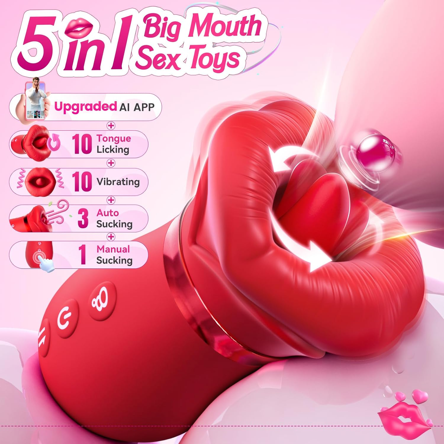 Vibrator Adult Sex Toys for Women - TooShy 5IN1 Mouth Sucking Vibrator Rose Sex Toy, 10 Tongue Licking, 3 Auto & 1 Manual Sucking Adult Toys New APP, Anal Clit Nipple Vibrators Female Couples Sex Toys