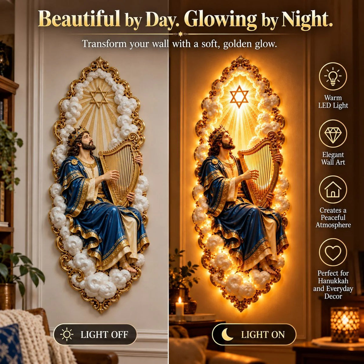 ✡️ Jewish Heritage Illuminated Wall Art | 3 Biblical-Inspired Designs