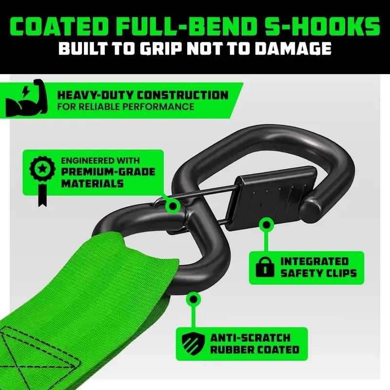 ⚙️ Self-Retracting Tie Down Straps | 2/4 Pack, Soft Loops Included for Trailers & Roof Racks