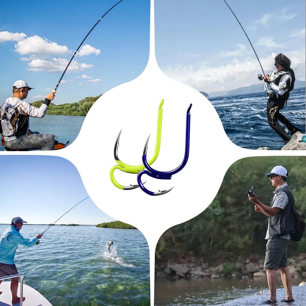🎣  Classic and sharp double fishing hooks — High carbon steel with needle tip