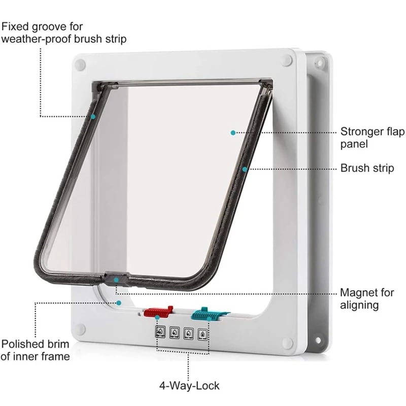 4 Way Security Lock Flap Door - Cat Flap Door for Interior Exterior Door