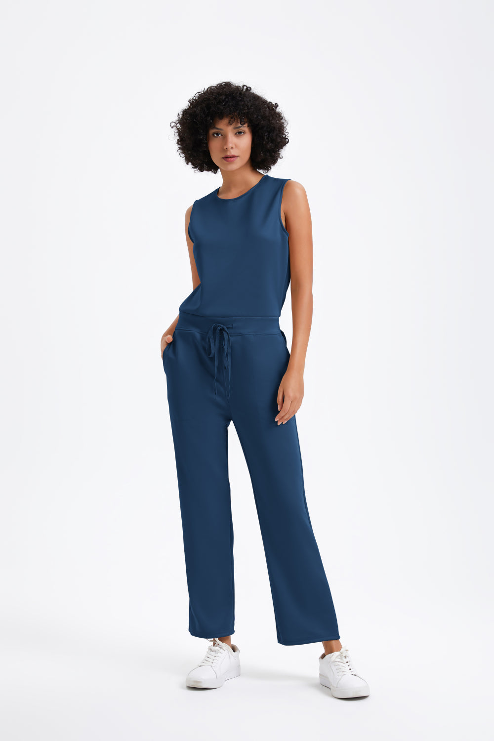 Slim casual women's sleeveless solid color v-neck trousers jumpsuit - Buy two and get free shipping!