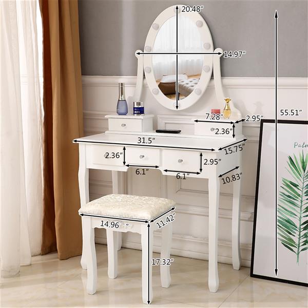 Elegant European-Style Vanity Set with Five Drawers and Lighted Mirror - Free shipping across the United States, delivery within 2-8 days uber7