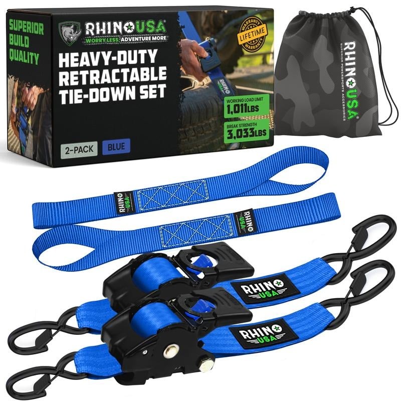 ⚙️ Self-Retracting Tie Down Straps | 2/4 Pack, Soft Loops Included for Trailers & Roof Racks