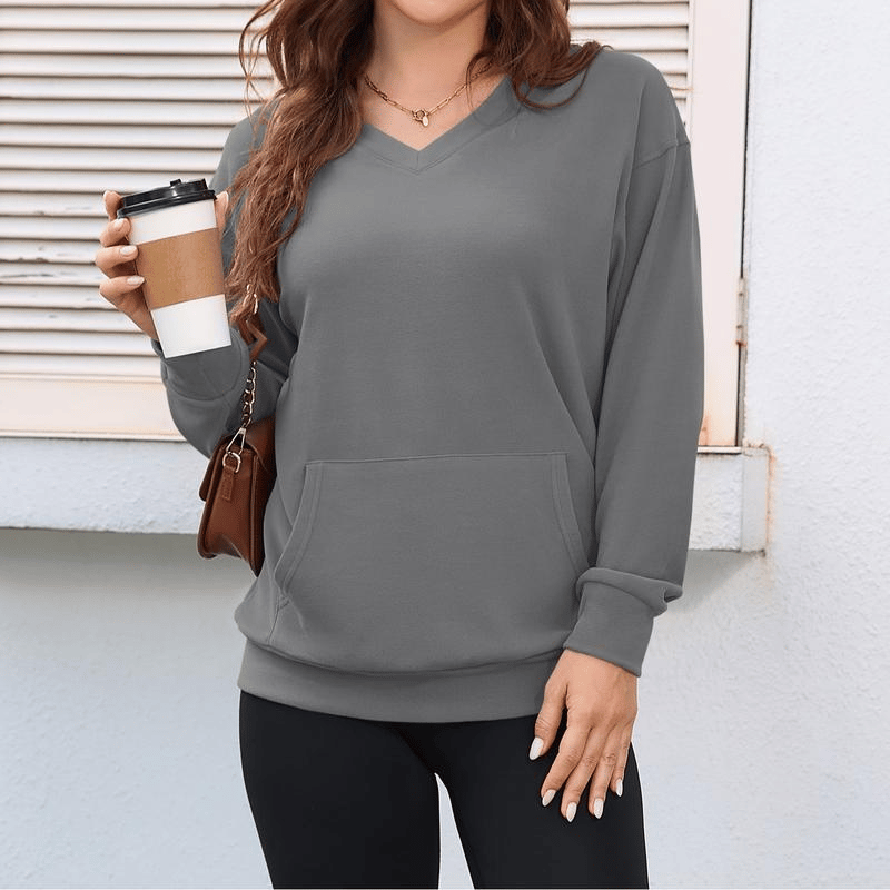 🎉💖Women's Hoodless V-Neck Kangaroo Pocket Sweatshirt