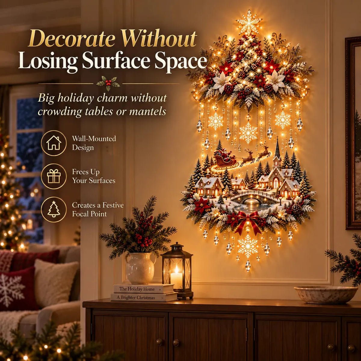 🎄✨ Illuminated Christmas Tree & Village Wall Hanging