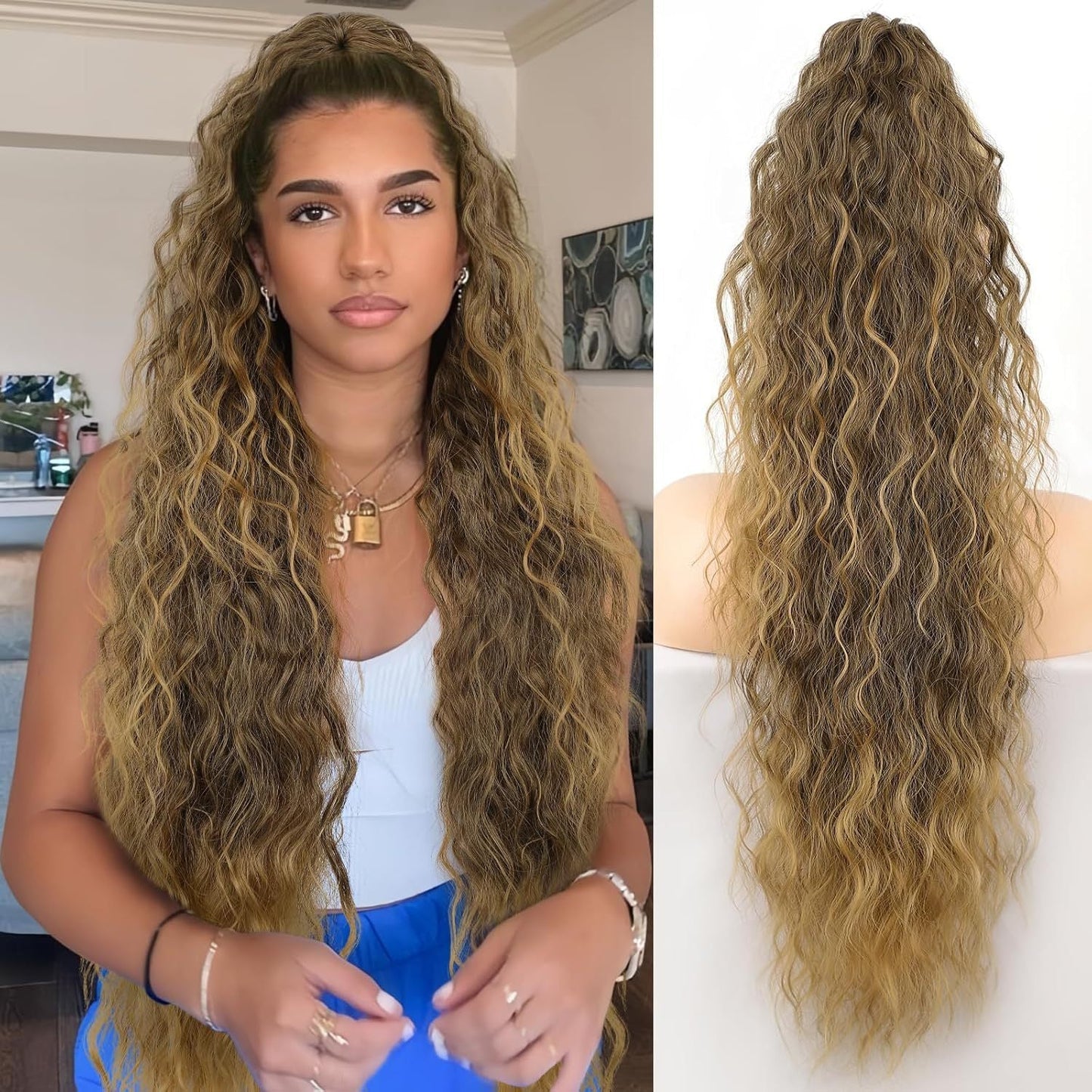 💖Clip-In Wave Ponytail Hair Extension Natural Fluffy African Style Wig💖