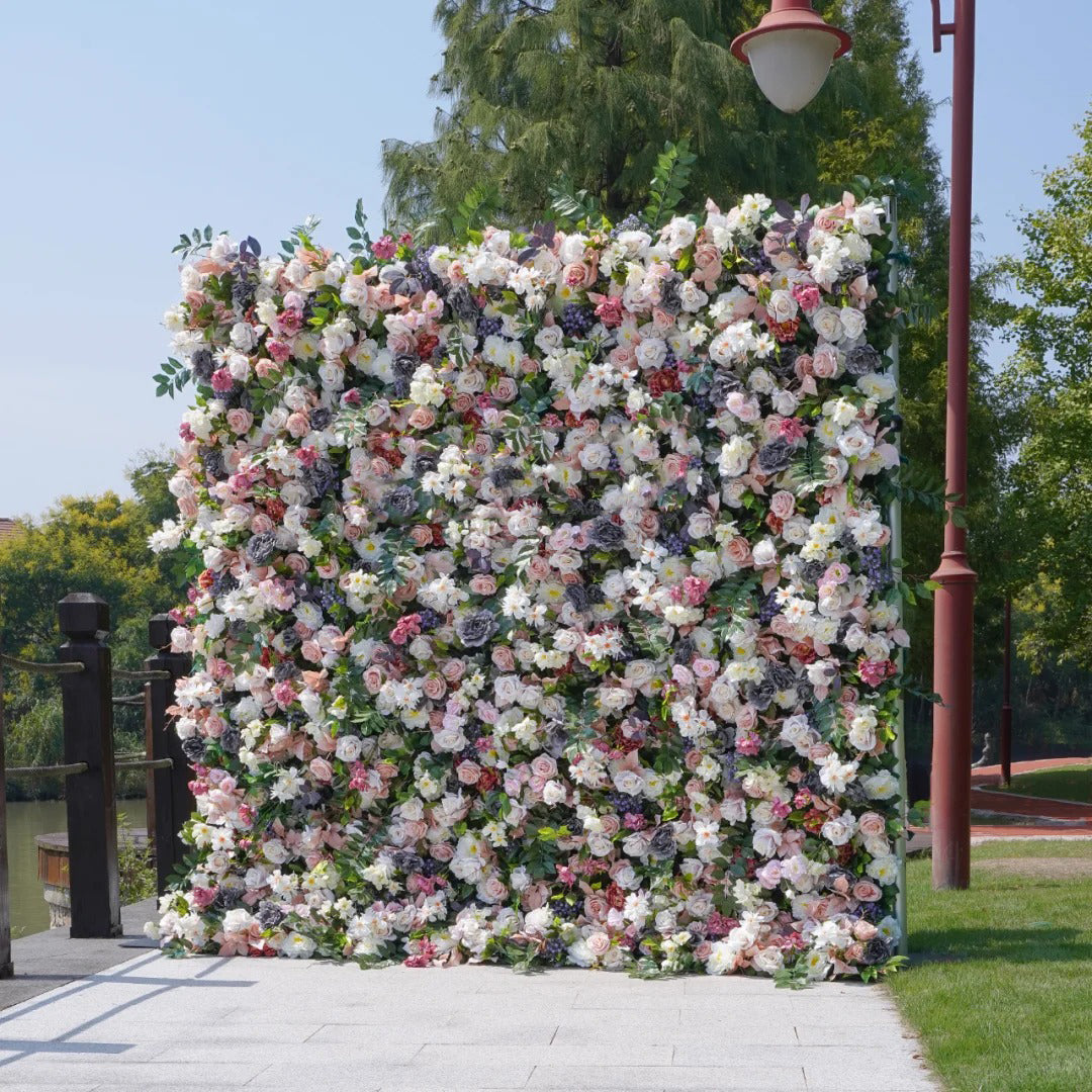 Hand-rolled fabric flower wall - perfect decoration for outdoor events