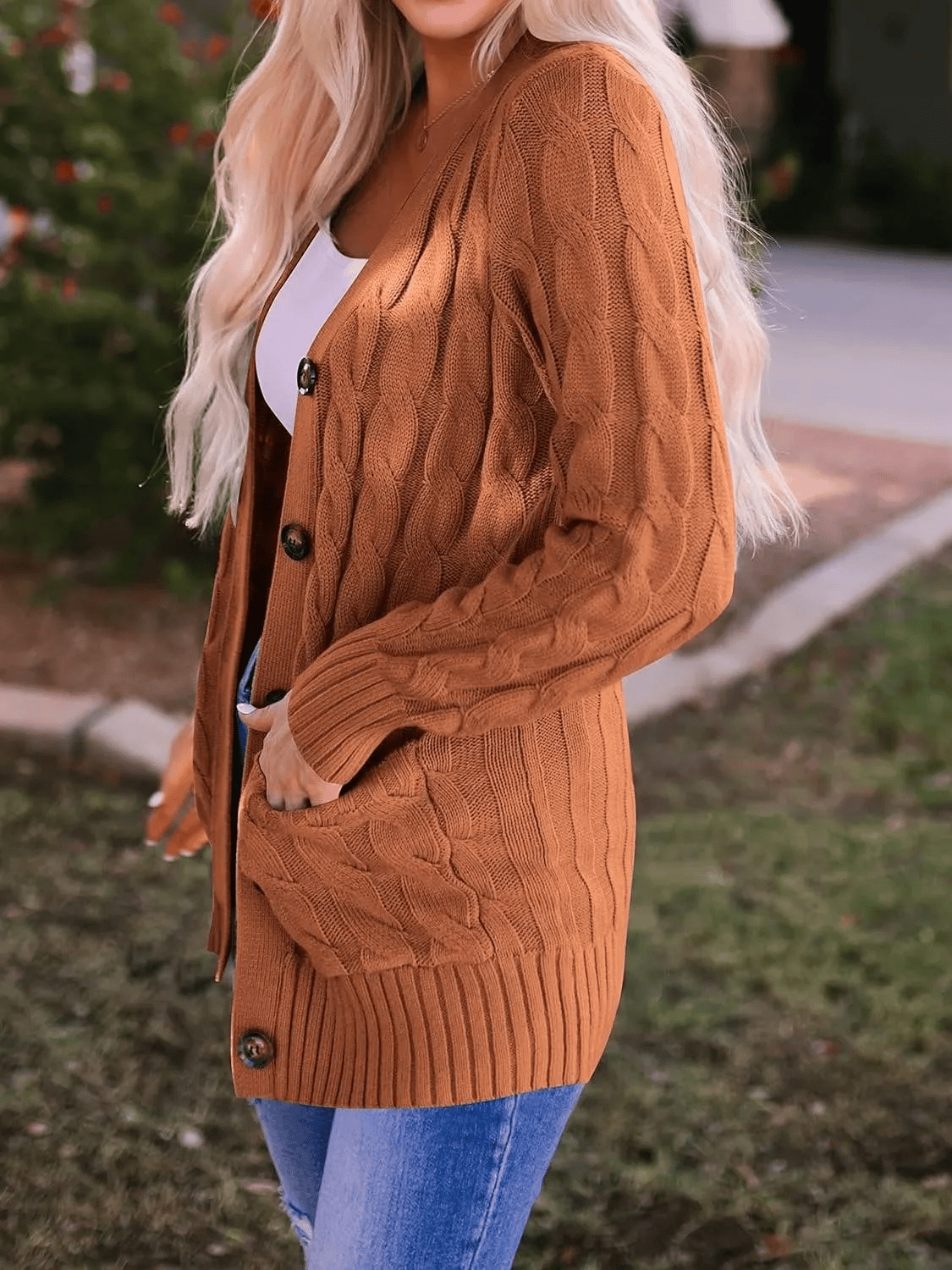 Women's Fall Casual Long Sleeve Button Down Open Front Cable Knit Cardigan - Buy two and get free shipping!