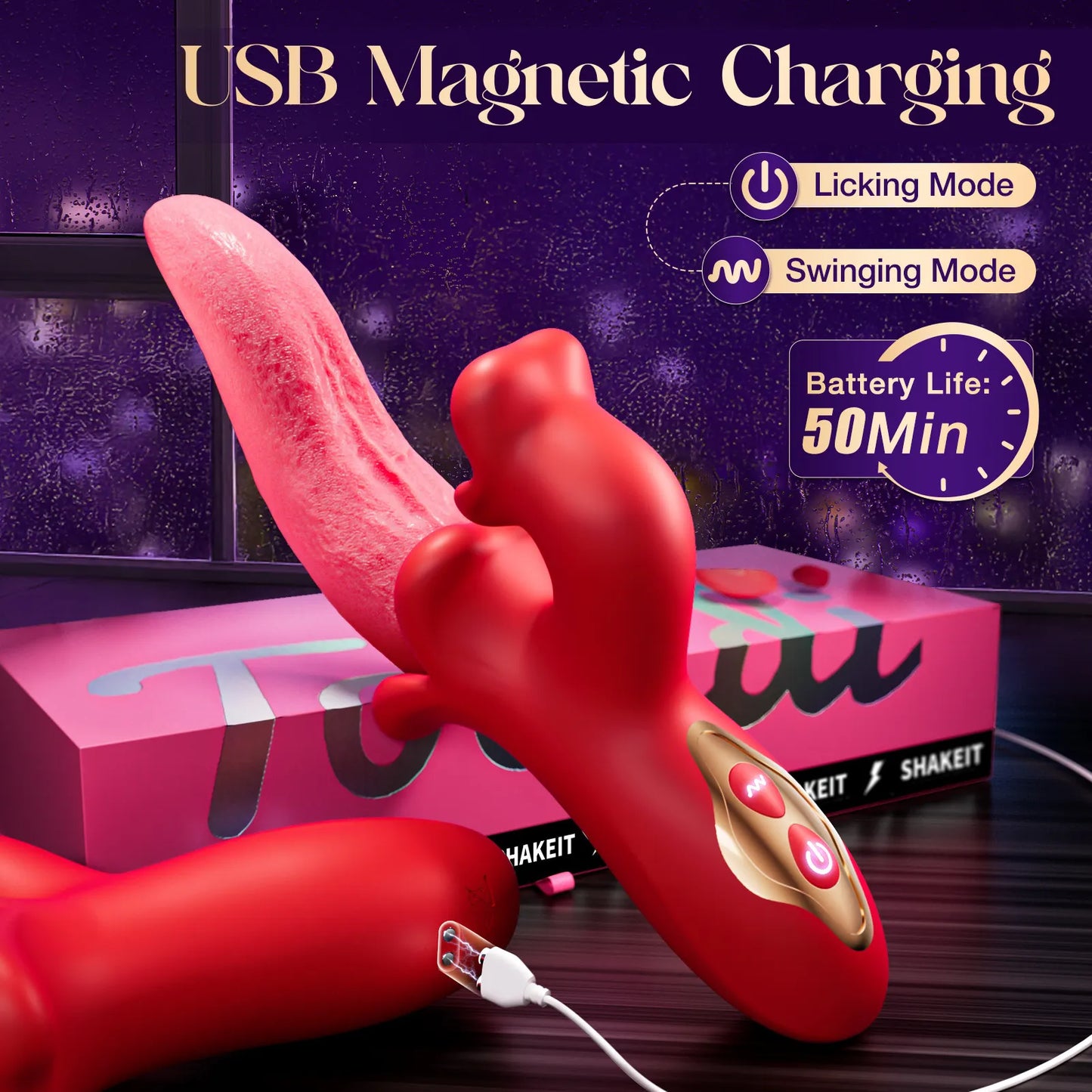 2026 Upgraded 3-in-1 Rose Toy – Automatic Thrusting G-Spot Vibrator & Air-Pulse Clit Sucker, Waterproof Liquid Silicone with Smart Heating🗽