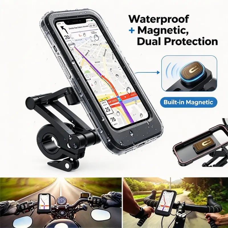 🚴 Waterproof Bike Phone Mount – 360° Rotating Shockproof Handlebar Holder for 4–6.7' Phones