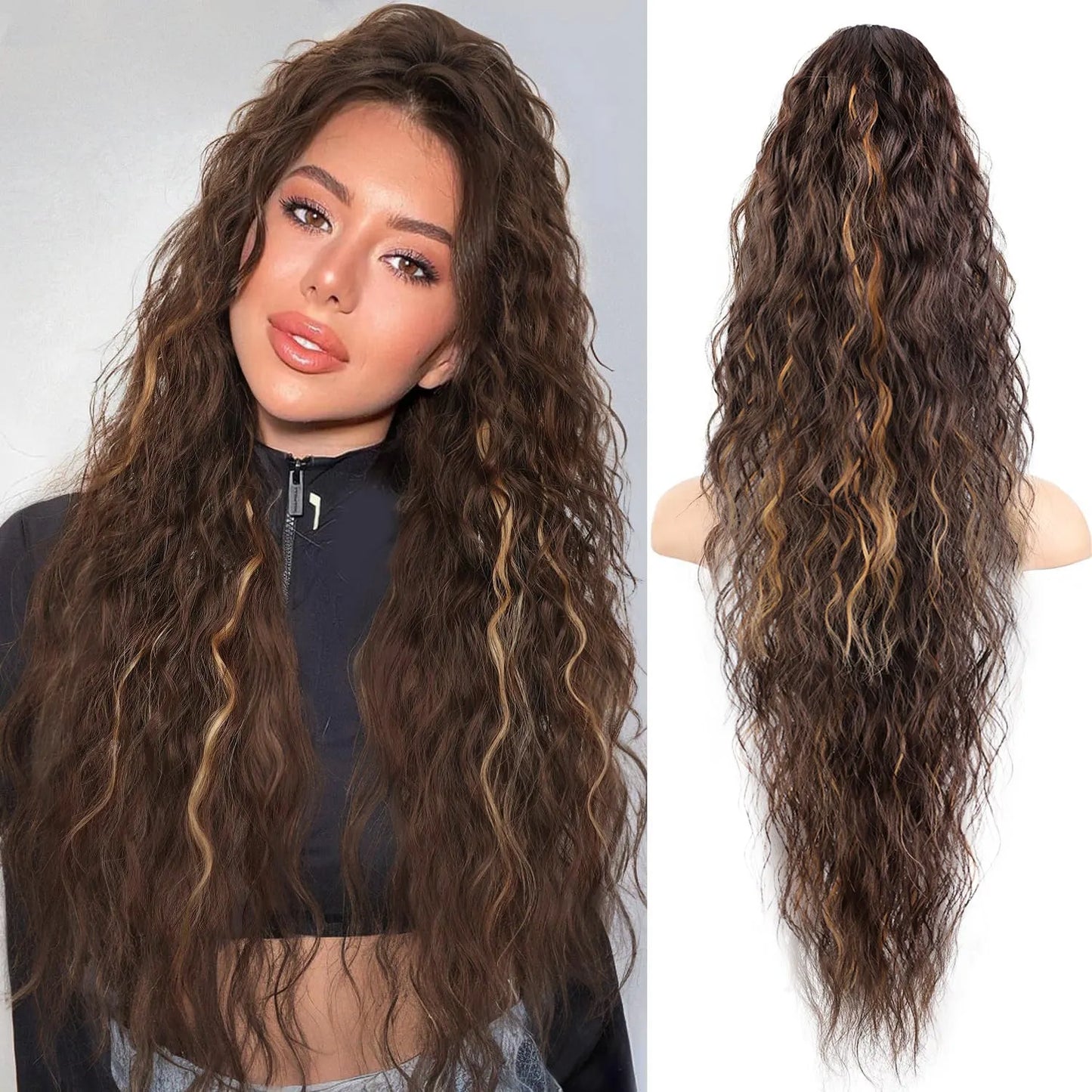 💖Clip-In Wave Ponytail Hair Extension Natural Fluffy African Style Wig💖