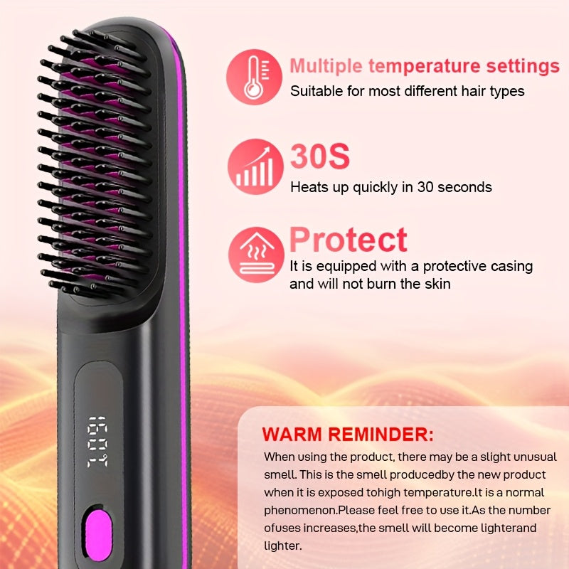 2-in-1 USB-Rechargeable Heated Hair Straightening Brush