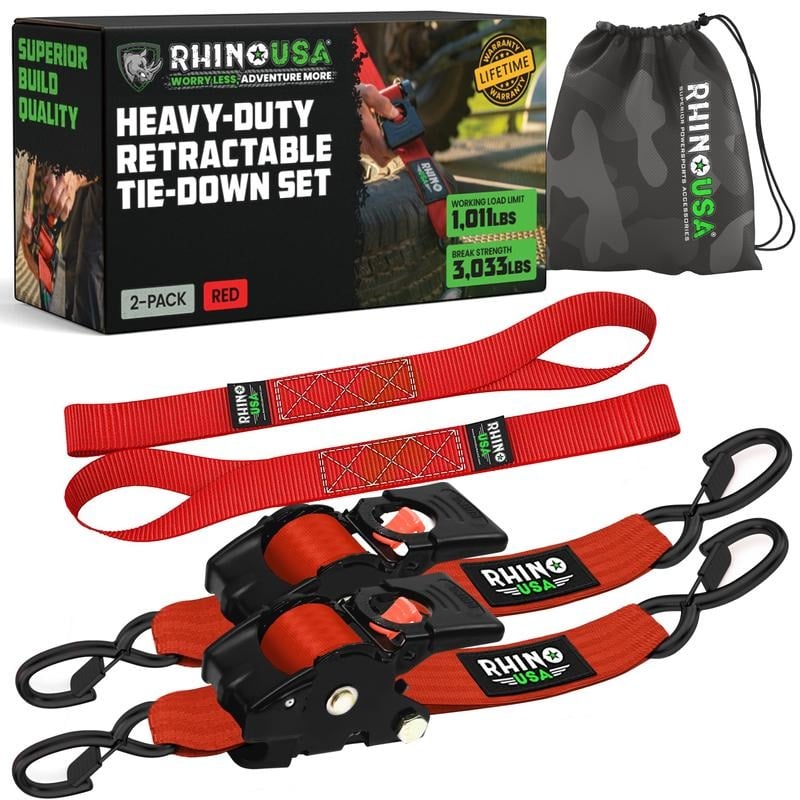 ⚙️ Self-Retracting Tie Down Straps | 2/4 Pack, Soft Loops Included for Trailers & Roof Racks