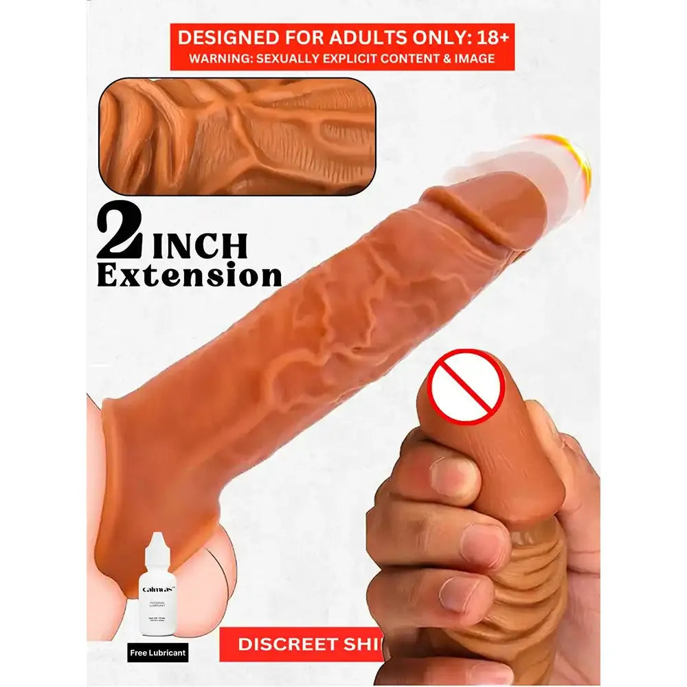2 Inch Extension Reusable Silicone Sleeve for Men – Realistic Textured Personal Wellness Accessory