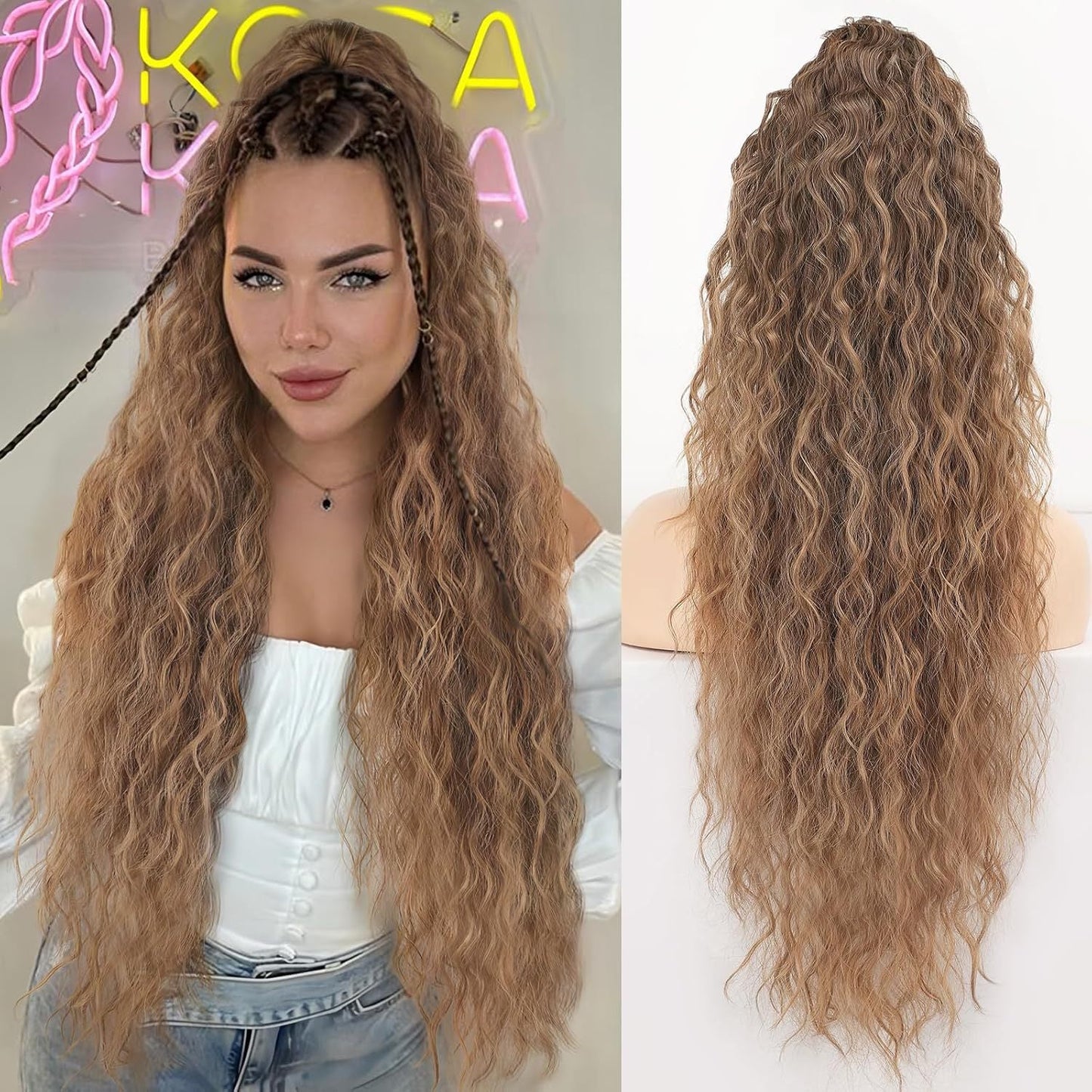 💖Clip-In Wave Ponytail Hair Extension Natural Fluffy African Style Wig💖