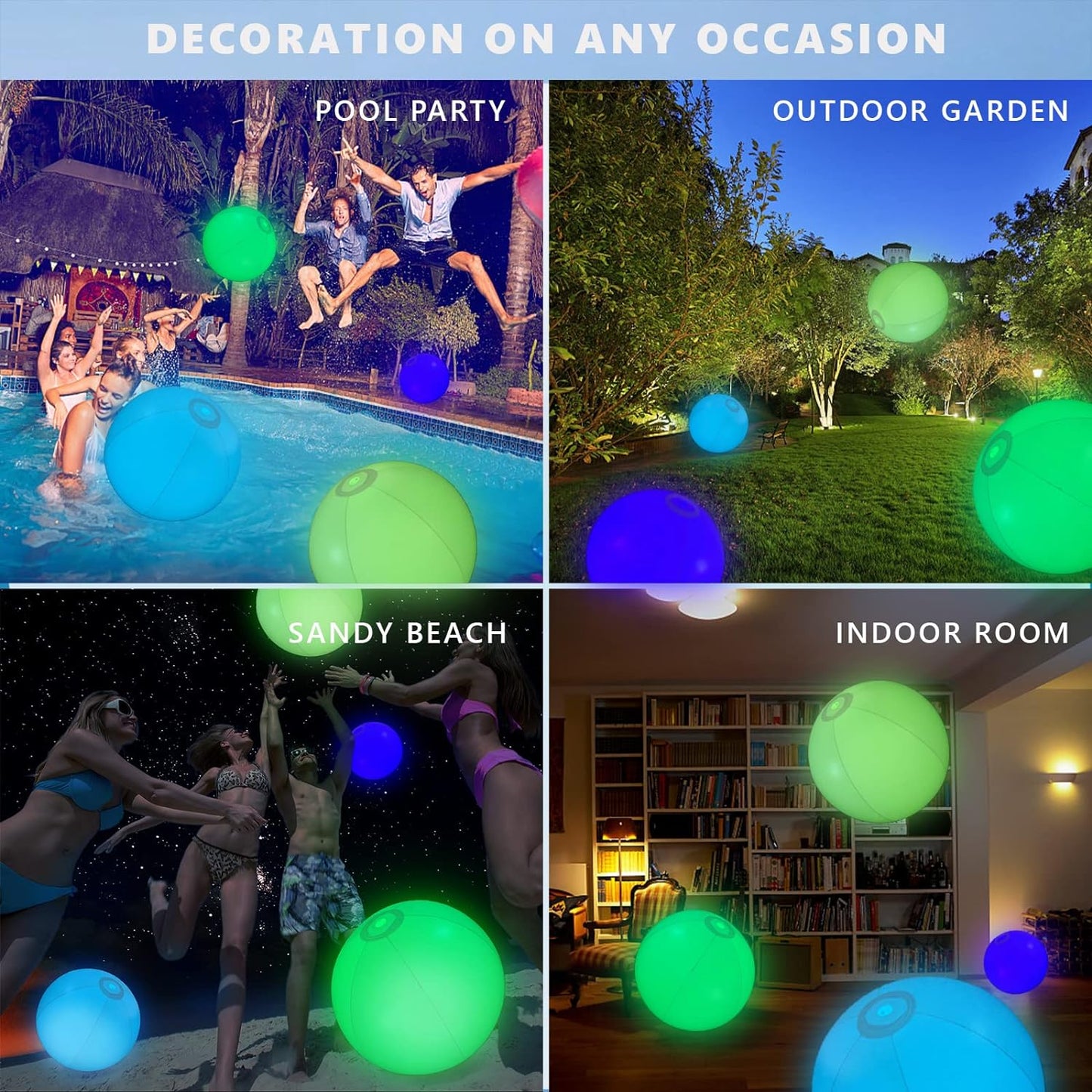 Pool Decoration🎉LED Light 16 Colors Luminous Beach Ball mysite