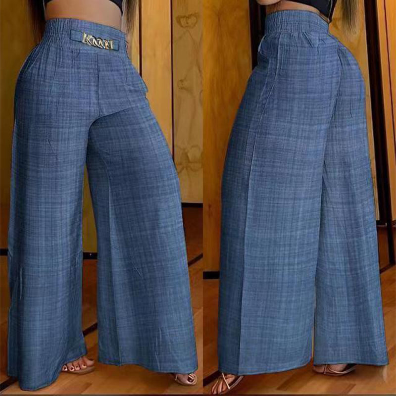 Women's Solid-Color High-Waisted Wide-Leg Pants