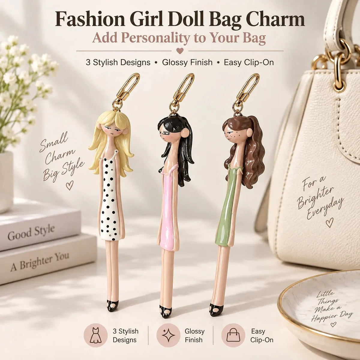 👗 Cute Fashion Girl Doll Bag Charm Keychain