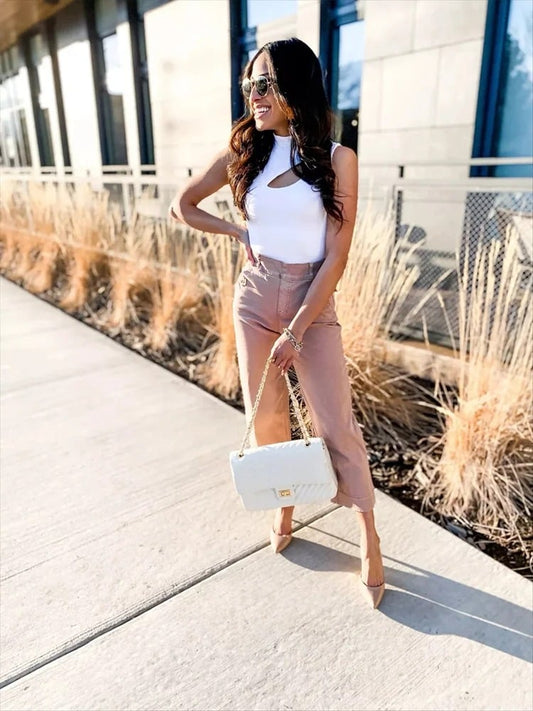 Women Stretch Tummy Control Twill Cropped Wide Leg Pant (BUY 2 FREE SHIPPING)