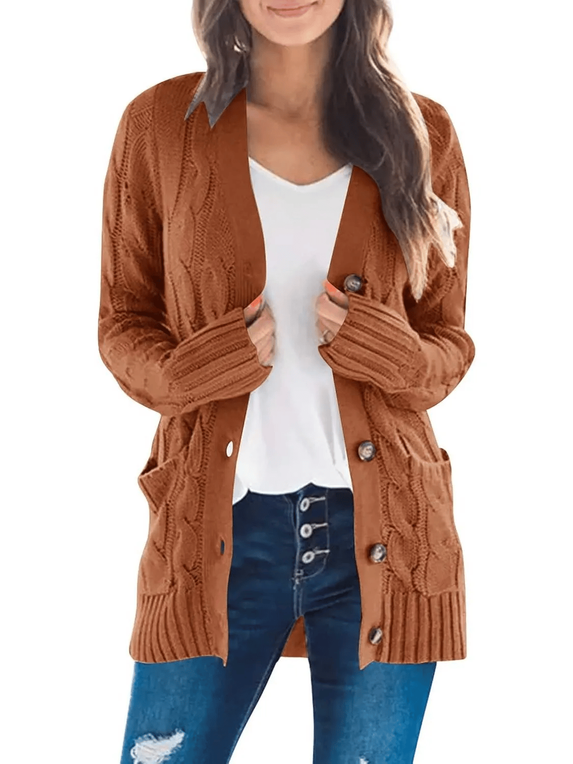 Women's Fall Casual Long Sleeve Button Down Open Front Cable Knit Cardigan - Buy two and get free shipping!