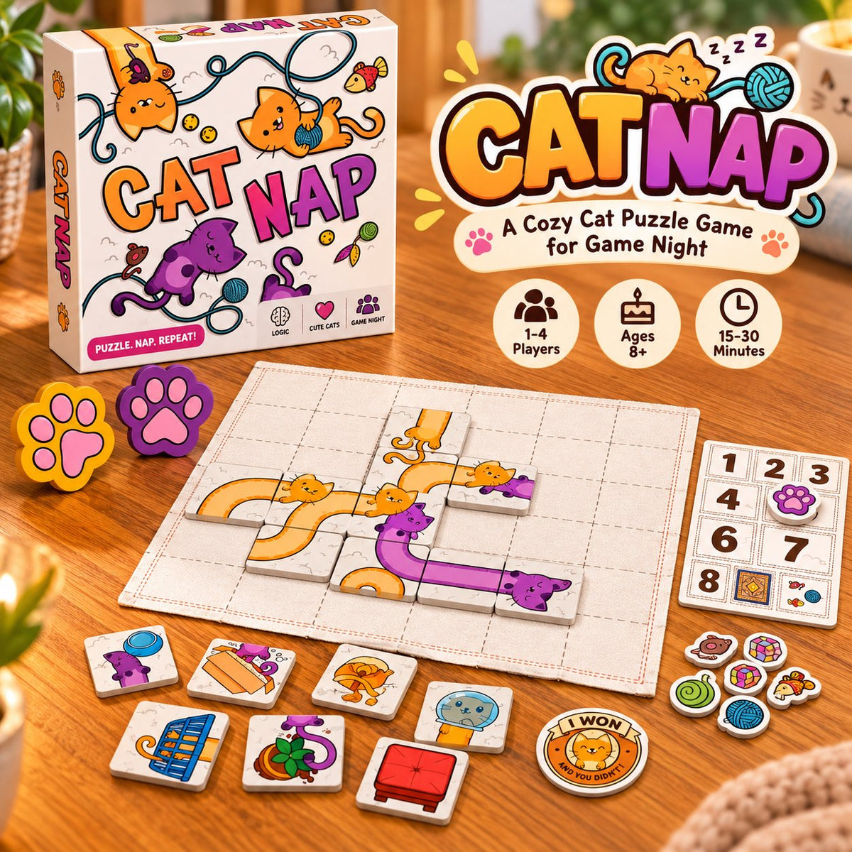 🐱 Cat Nap – Cute Cat Puzzle Board Game for Family Fun & Game Night (✨ Buy 2 Free Shipping)