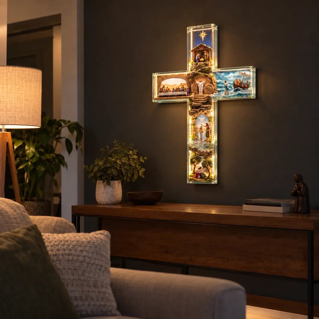 ✝️ Illuminated Story of Jesus Cross | 6 Relief Scenes