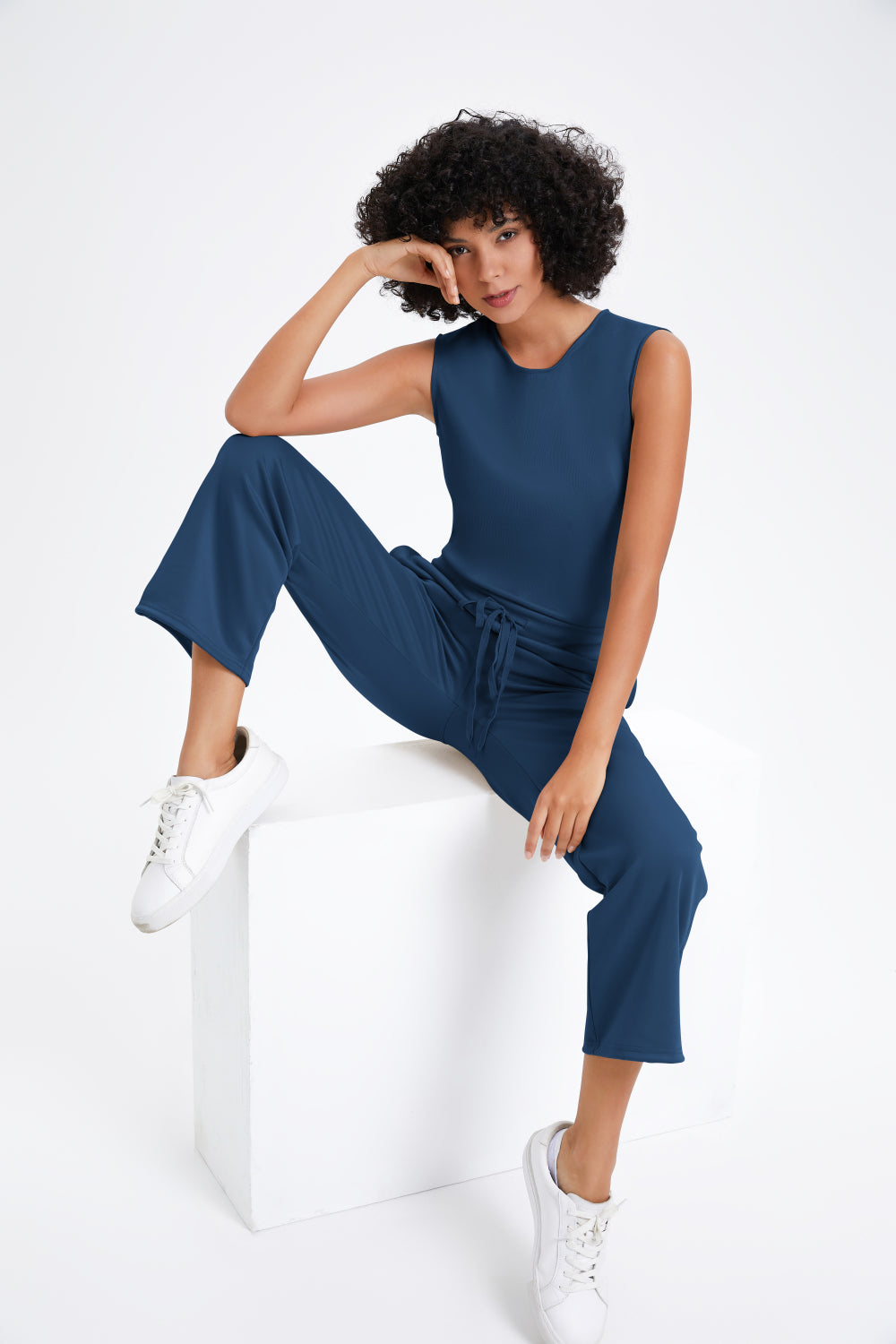 Slim casual women's sleeveless solid color v-neck trousers jumpsuit - Buy two and get free shipping!