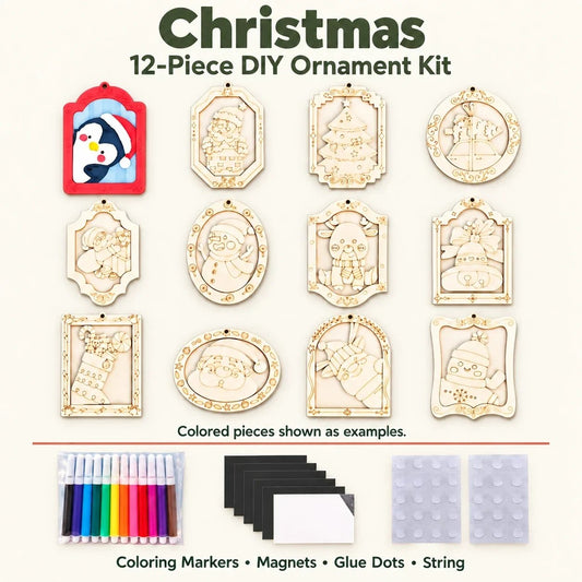 🎨🎄Color Your Own Holiday Ornament Kit — 12 Markers Included