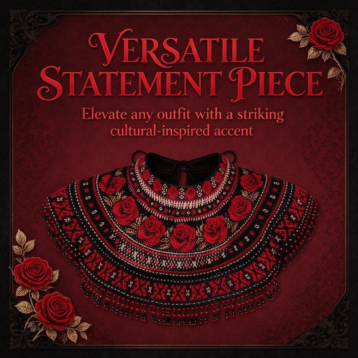 🌹Rose Embroidered Beaded Cape Collar