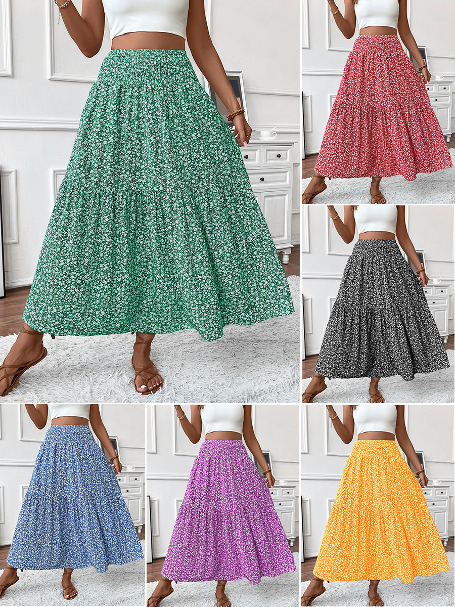Floral print three-layer patchwork long skirt - Buy 2 items and get free shipping！