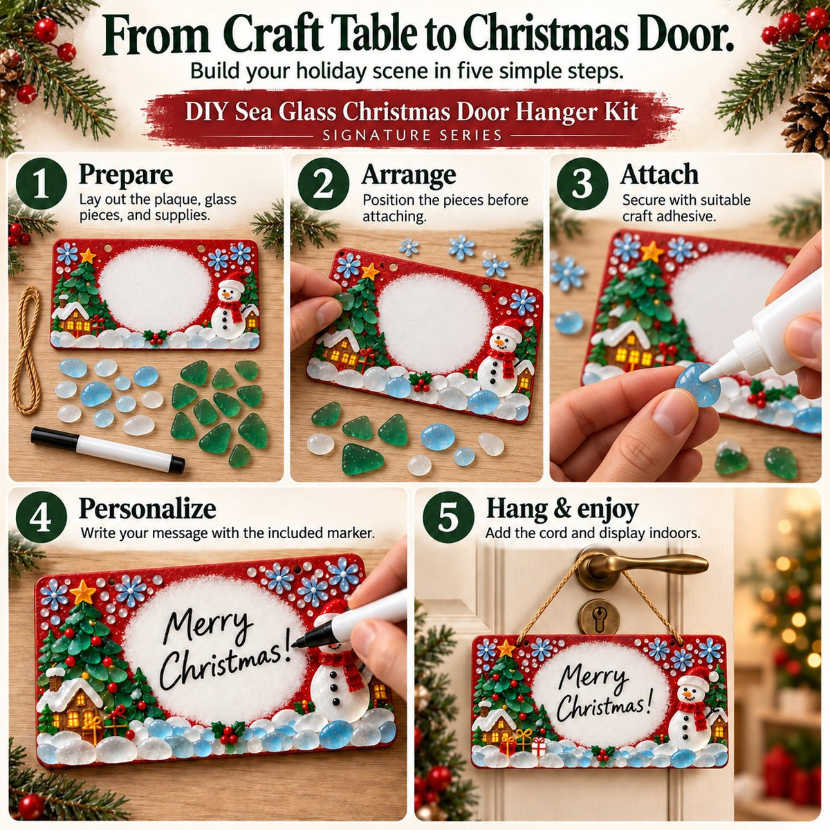 ⏳ Last Day 49% OFF – 🎄 Beginner-Friendly DIY Sea Glass Christmas Hanging Sign Kit | 8 Festive Designs with Handwritten Personalization ✍️