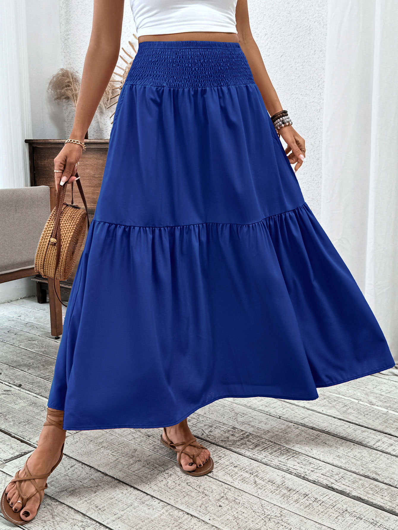 Floral print three-layer patchwork long skirt - Buy 2 items and get free shipping！