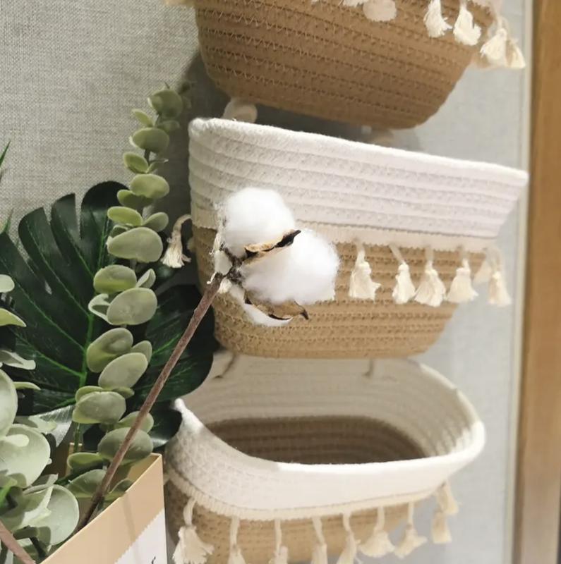 living room bedroom entryway Over The Door Hanging Basket Boho Woven Over-Door Storage Organizer – 3-Tier Cotton Hanging Baskets