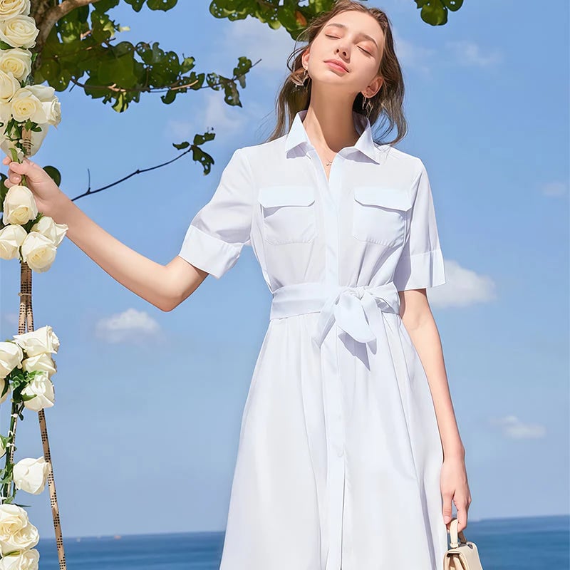 Sleek Shirt Dress With Front-Tie Waistband