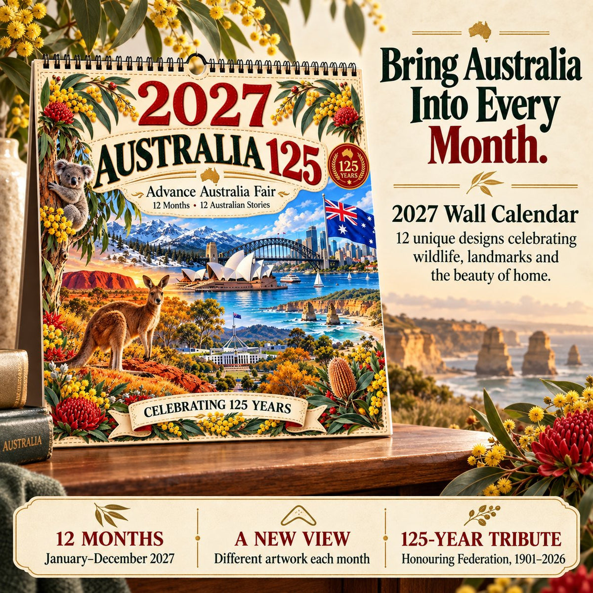 🔥🦘2027 Australia 125th Anniversary Wall Calendar 🐨