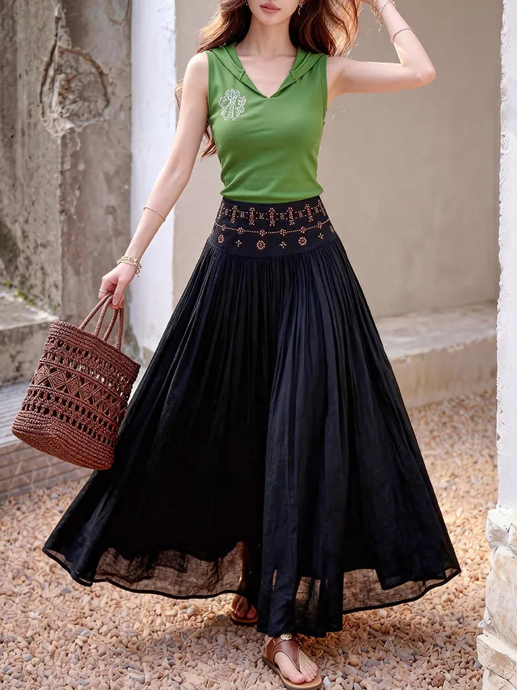 👗Women's High-Waisted Linen A-Line Beach Skirt👠