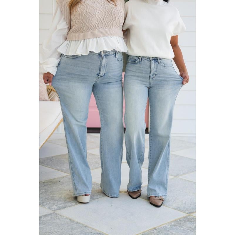 🔥🔥🔥High Rise Vintage Wash Tummy Control Top Straight Leg Jeans - Buy two and get free shipping!