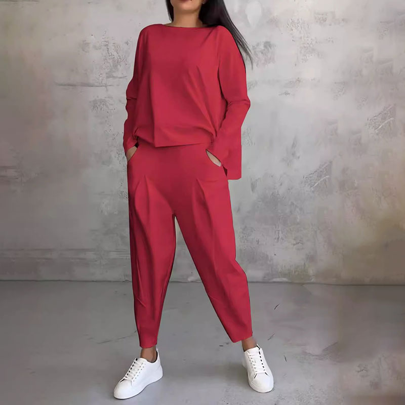 Round-Neck Long-Sleeved Top ＆ Pants 2-Piece Set product image 10