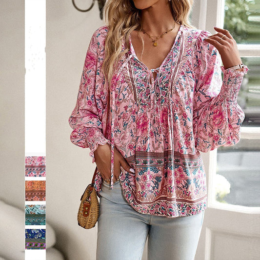 💖2025 New Products💖Women's Fashion Printed v-Neck Long Sleeve Shirt - Buy two and get free shipping!