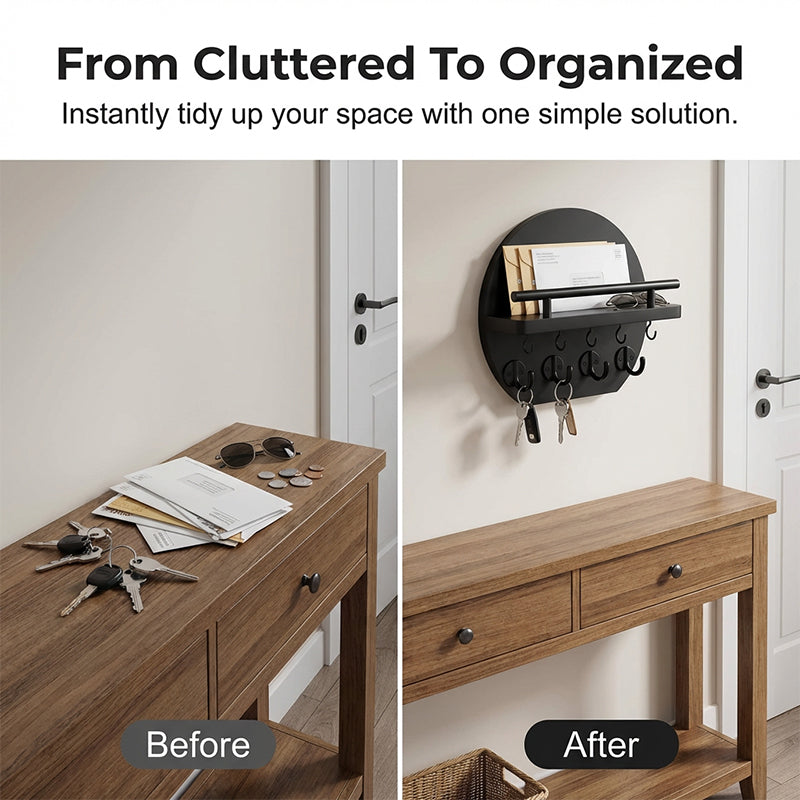 Wall Mount Key Holder with Shelf & Hooks product image 3