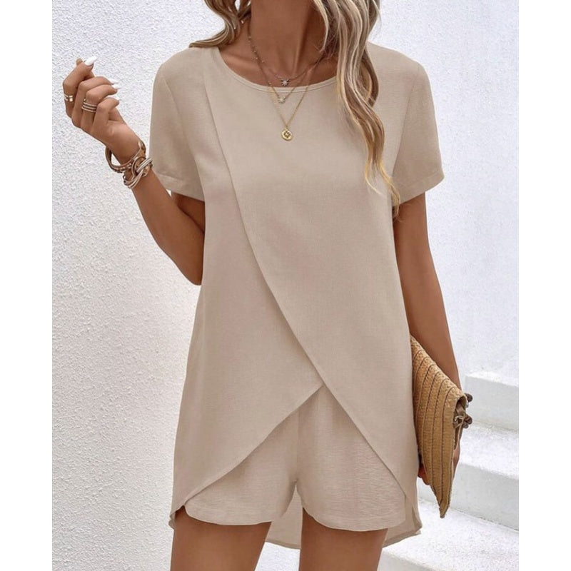 Women's Solid Color Irregular Top & Shorts Two Piece Set product image 4
